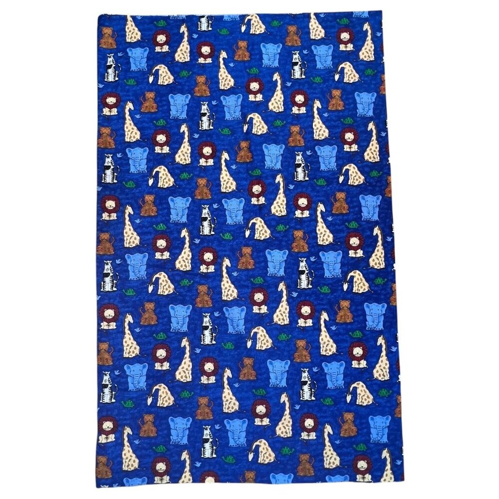 VTG 1998 Fabric Traditions Safari Zoo Animal Print Cotton Blue 1 Yard Lion Zebra